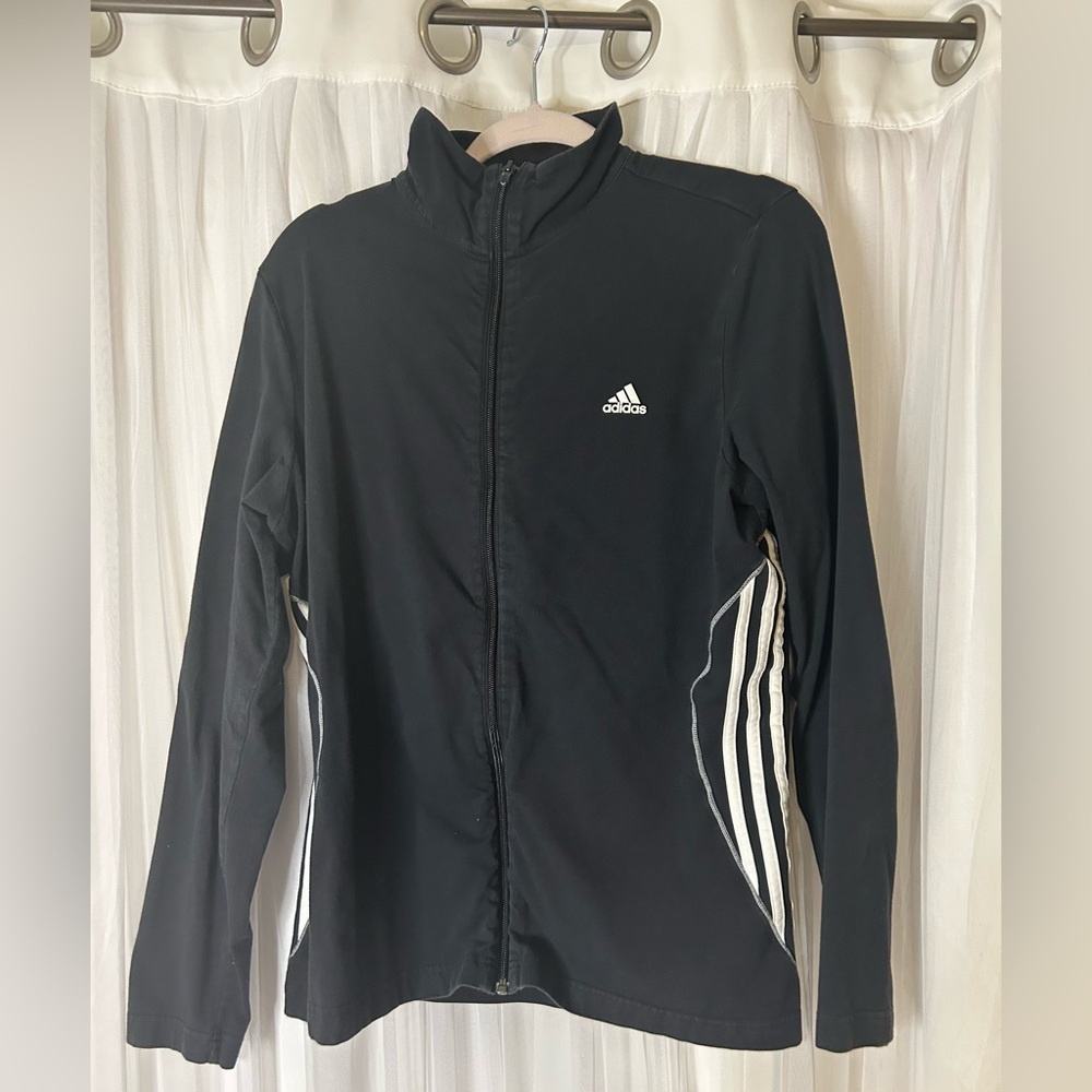 Adidas Women's Black Track Jacket with White Stripes